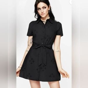Crux Broderie Cotton Belted Mini Shirt Dress US 14